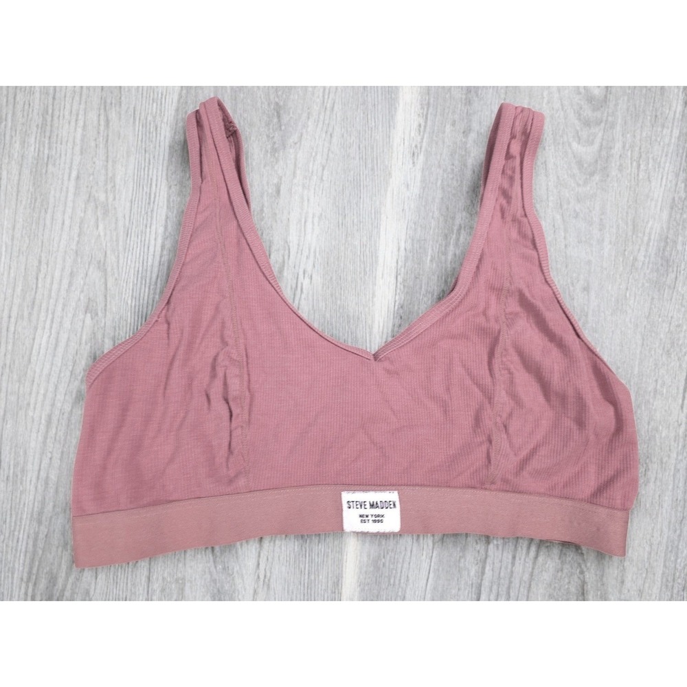 Steve Madden Ribbed Bralette Bra PLus Size XL Top Mauve Pink Stretch V Neck